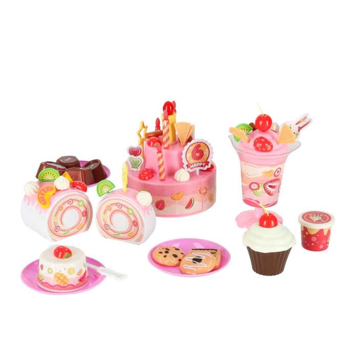 Birthday cake three tier velcro cutting cake music light 117 pieces pink