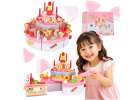 Birthday cake three tier velcro cutting cake music light 75 pieces pink 1