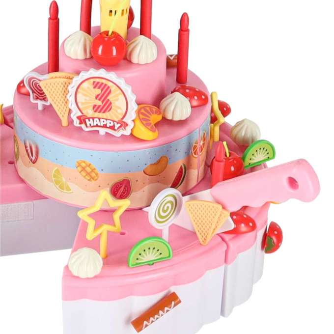 Birthday cake three tier velcro cutting cake music light 75 pieces pink