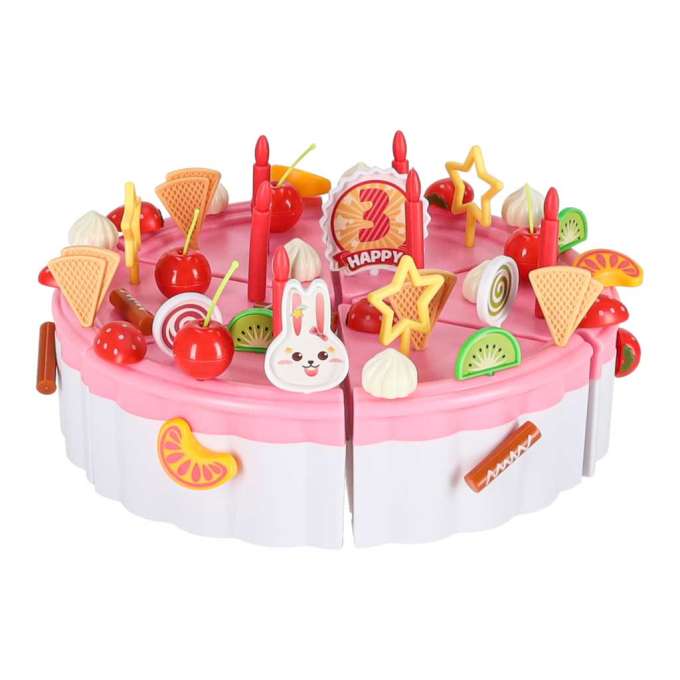 Birthday cake three tier velcro cutting cake music light 75 pieces pink