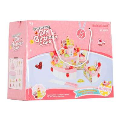Birthday cake three tier velcro cutting cake music light 75 pieces pink