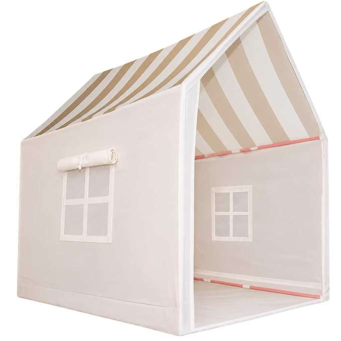 Children's play tent foldable yellow with stripes for the kids' room