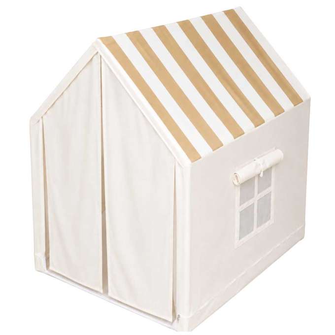 Children's play tent foldable yellow with stripes for the kids' room
