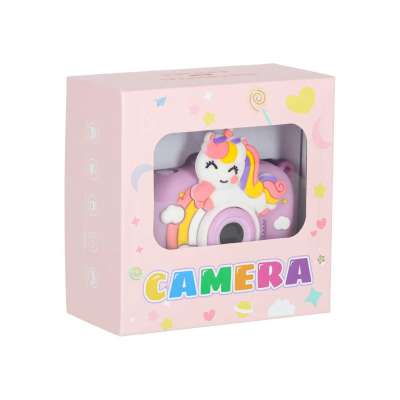 Digital camera for kids on tripod unicorn purple