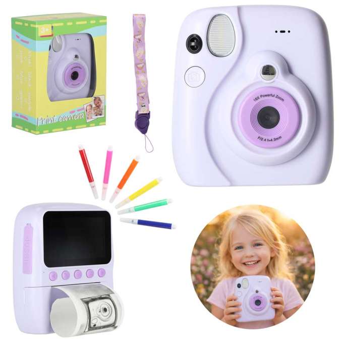 Digital instant camera 16x 128GB cartridges markers purple