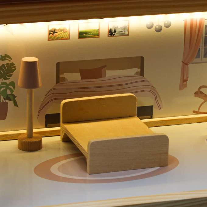 Domek dla lalek drewniany mebelki 80cm róż LED