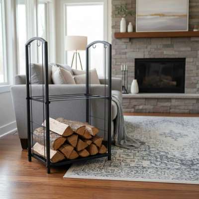 Firewood rack metal shelf fireplace accessories