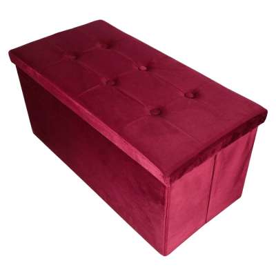 Foldable velour ottoman with under-seat storage 76x38x38 cm burgundy