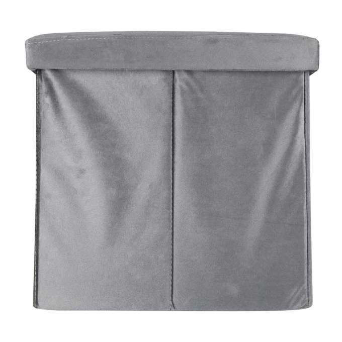 Foldable velour ottoman with under-seat storage 76x38x38 cm gray