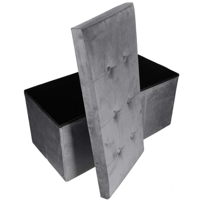Foldable velour ottoman with under-seat storage 76x38x38 cm gray