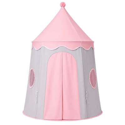 Folding castle playhouse tent for kids' rooms gray and pink