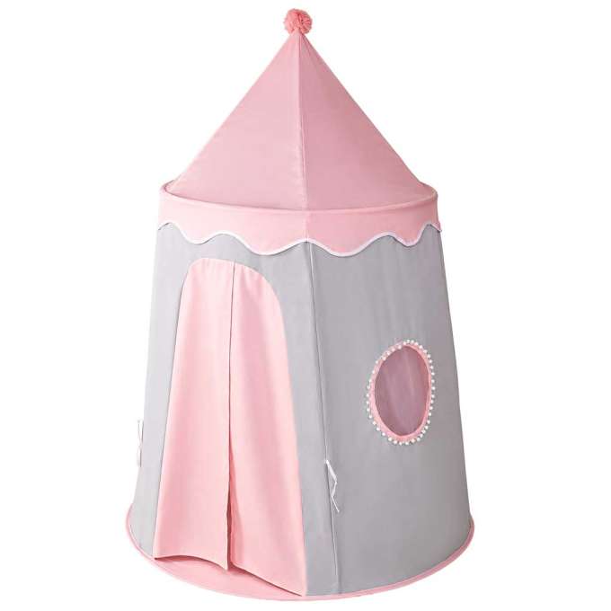 Folding castle playhouse tent for kids' rooms gray and pink