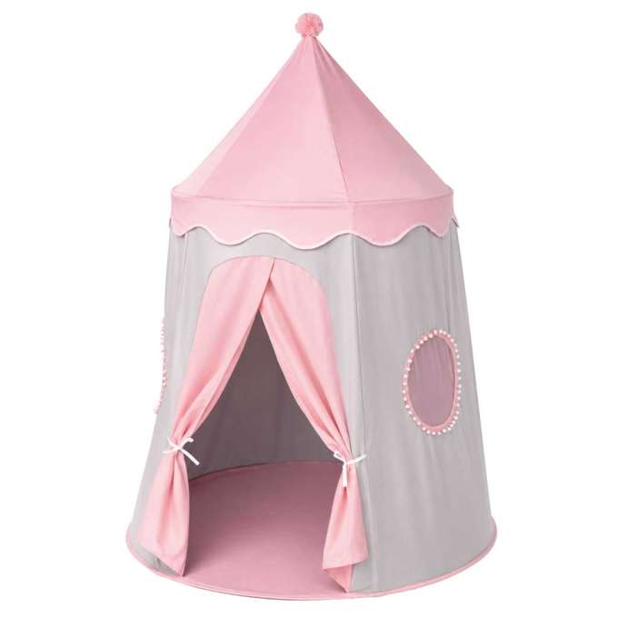 Folding castle playhouse tent for kids' rooms gray and pink