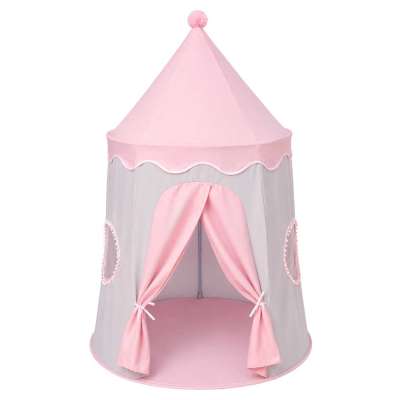 Folding castle playhouse tent for kids' rooms gray and pink