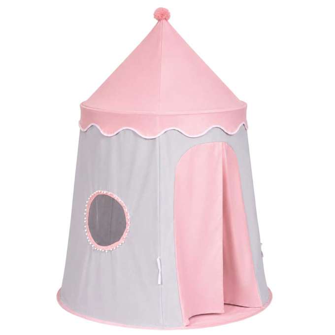 Folding castle playhouse tent for kids' rooms gray and pink