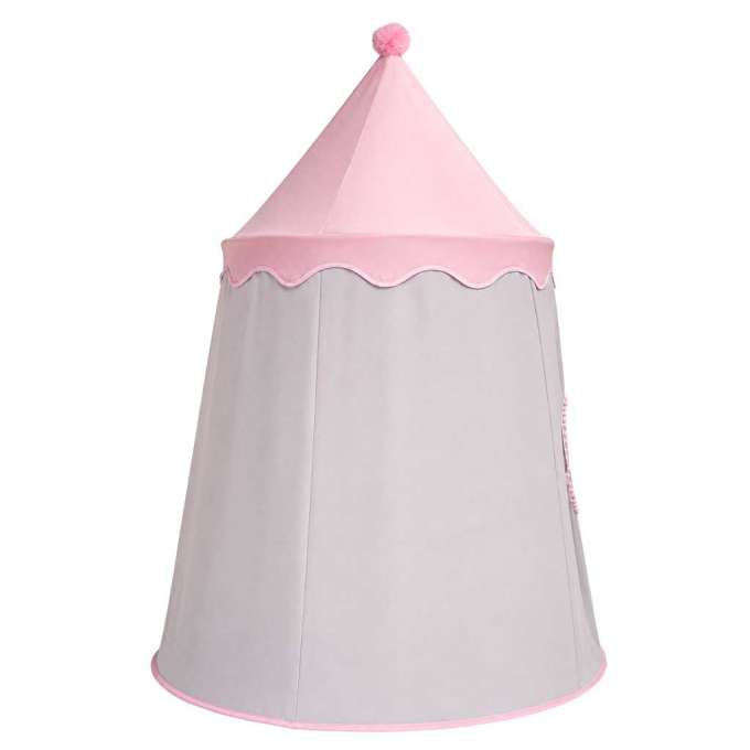 Folding castle playhouse tent for kids' rooms gray and pink