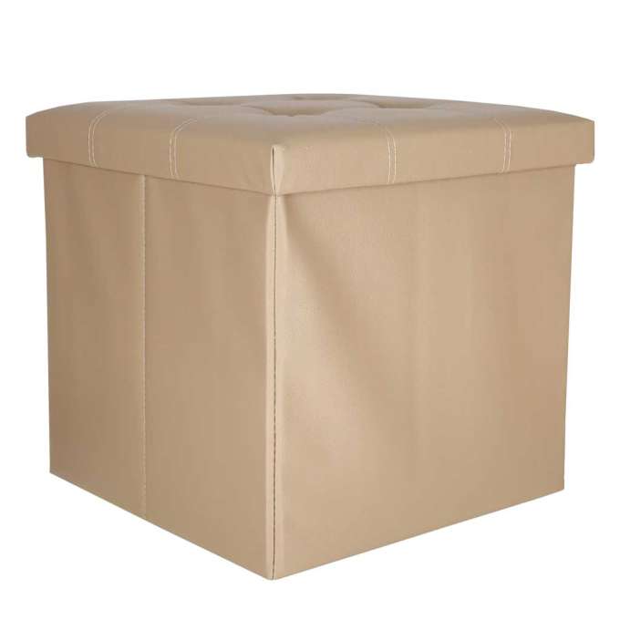 Folding pouf with under-seat storage eco-leather 38x38x36 cm beige