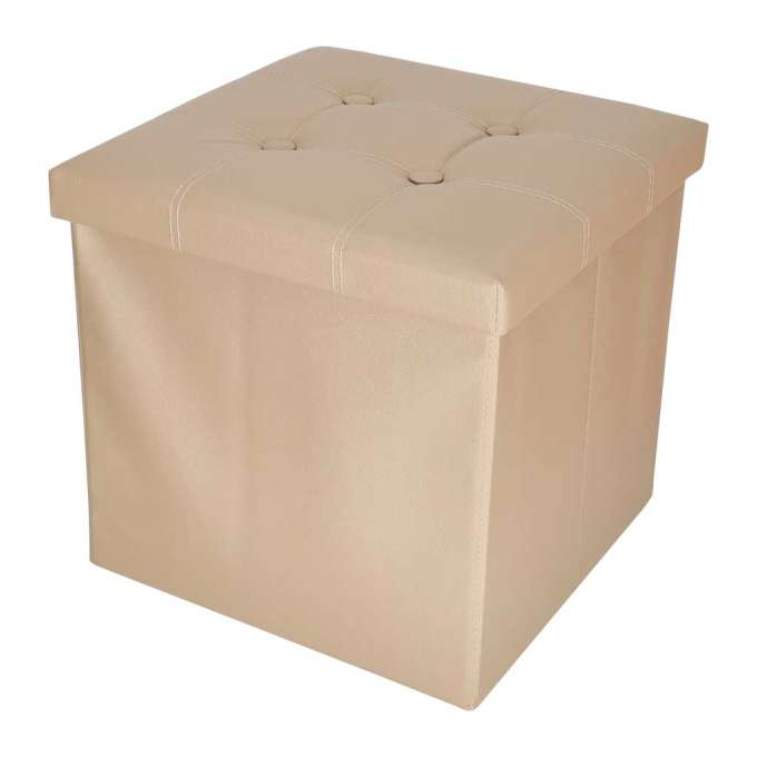 Folding pouf with under-seat storage eco-leather 38x38x36 cm beige