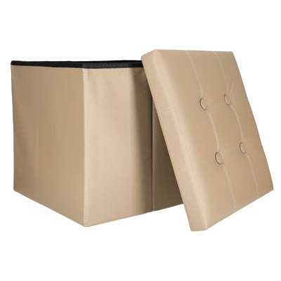 Folding pouf with under-seat storage eco-leather 38x38x36 cm beige