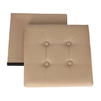 Folding pouf with under-seat storage eco-leather 38x38x36 cm beige