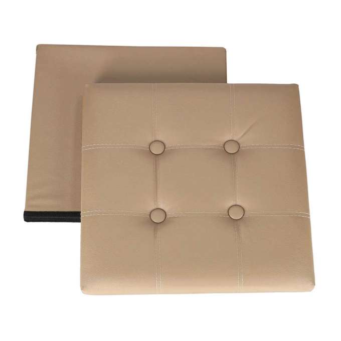 Folding pouf with under-seat storage eco-leather 38x38x36 cm beige