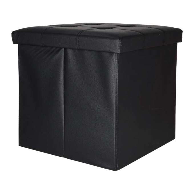 Folding pouf with under-seat storage eco-leather 38x38x36 cm black