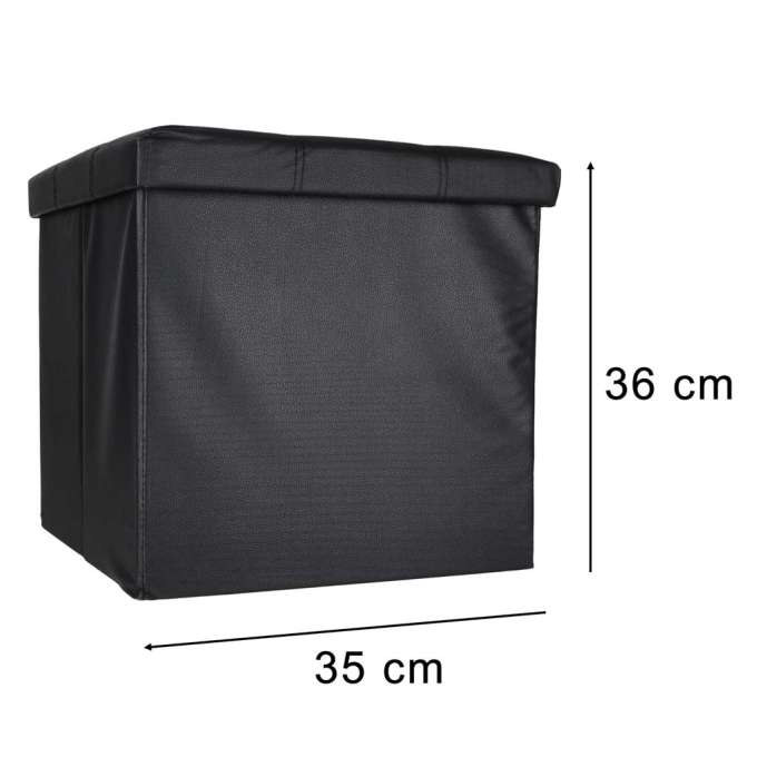 Folding pouf with under-seat storage eco-leather 38x38x36 cm black