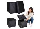 Folding pouf with under-seat storage eco-leather 38x38x36 cm black 1