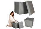 Folding pouf with under-seat storage eco-leather 38x38x36 cm grey 1