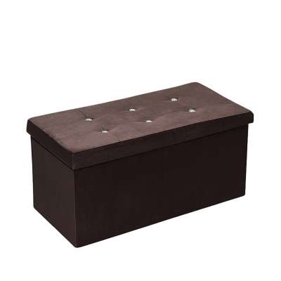Folding pouffe with storage compartment quilted velour brown