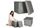 Folding pouffe with storage leather 38x38x36 cm grey 1