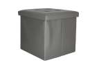 Folding pouffe with storage leather 38x38x36 cm grey 2