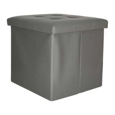 Folding pouffe with storage leather 38x38x36 cm grey