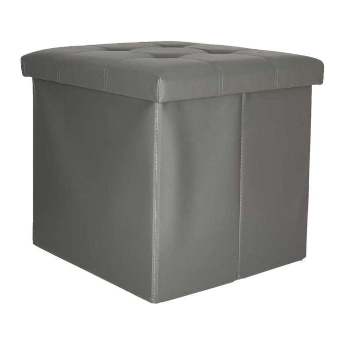 Folding pouffe with storage leather 38x38x36 cm grey