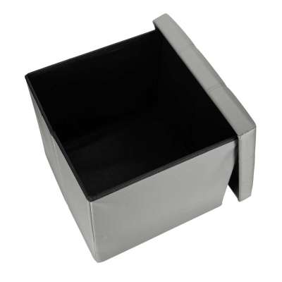 Folding pouffe with storage leather 38x38x36 cm grey