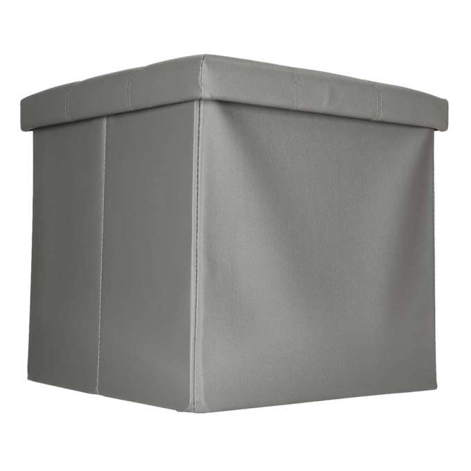 Folding pouffe with storage leather 38x38x36 cm grey