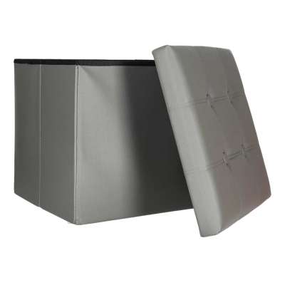 Folding pouffe with storage leather 38x38x36 cm grey