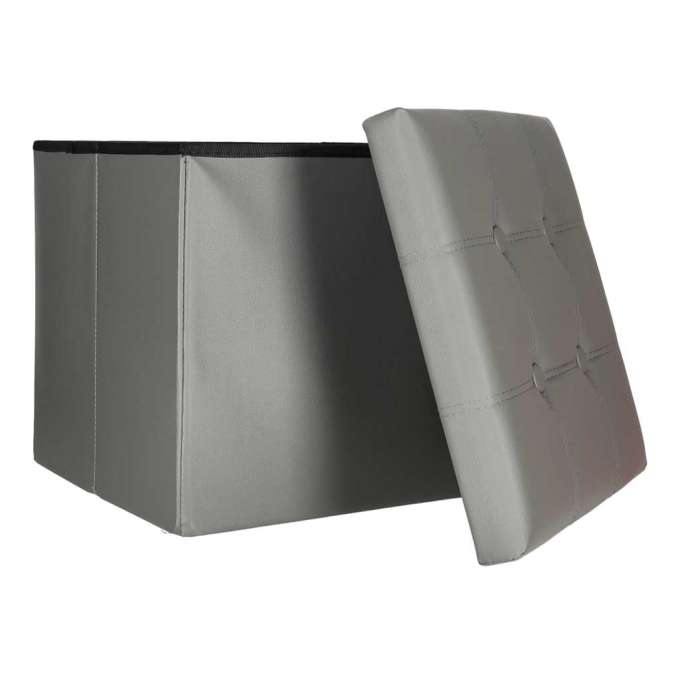 Folding pouffe with storage leather 38x38x36 cm grey