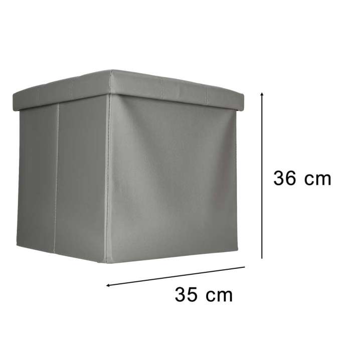 Folding pouffe with storage leather 38x38x36 cm grey
