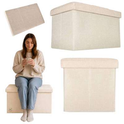 Folding pouffe with storage space 50x31x31cm beige