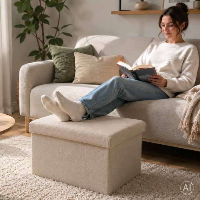 Folding pouffe with storage space 50x31x31cm beige