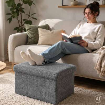 Folding pouffe with storage space 50x31x31cm gray