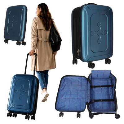 Folding travel case on wheels 45l blue