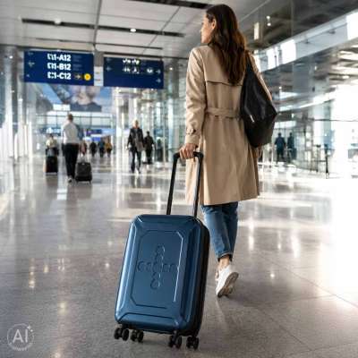 Folding travel case on wheels 45l blue