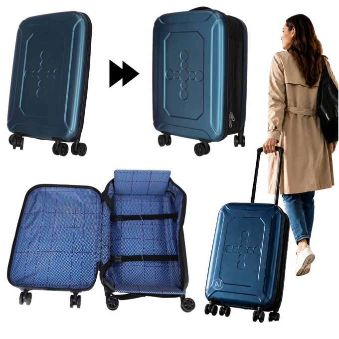 Folding travel case on wheels 45l blue