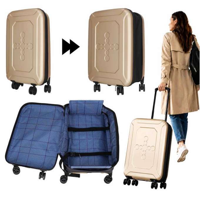 Folding travel case on wheels 45l champagne