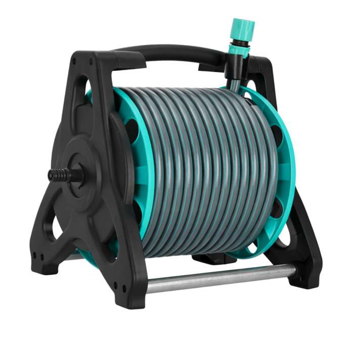 Garden hose on reel stand LUARO sprinkler gun retractor 30m