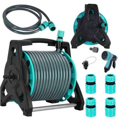 Garden hose on reel stand LUARO sprinkler gun retractor 30m