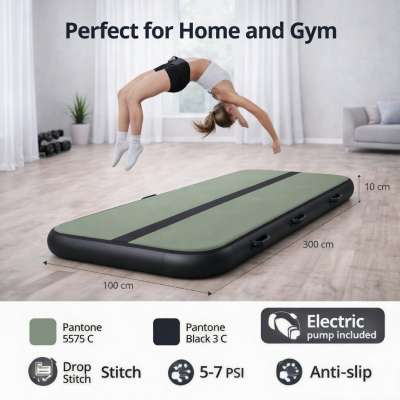 Gymnastic mattress exercise path acrobatic pump 300x100x10cm green