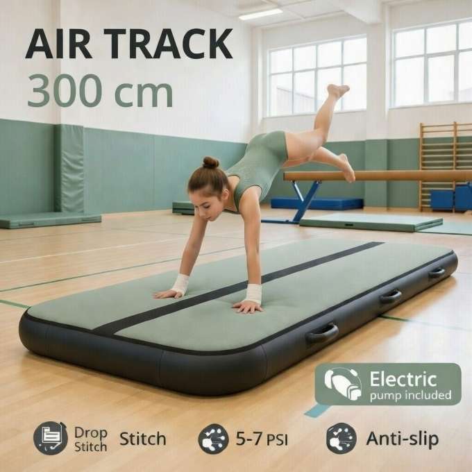 Gymnastic mattress exercise path acrobatic pump 300x100x10cm green
